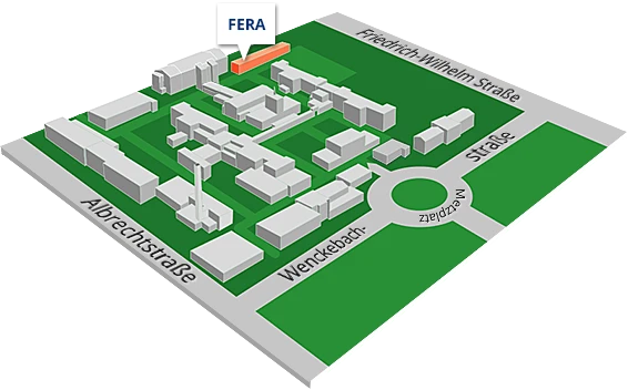 3D-Ansicht des Wenckebach-Klinikums mit Lage der FERA-Praxis